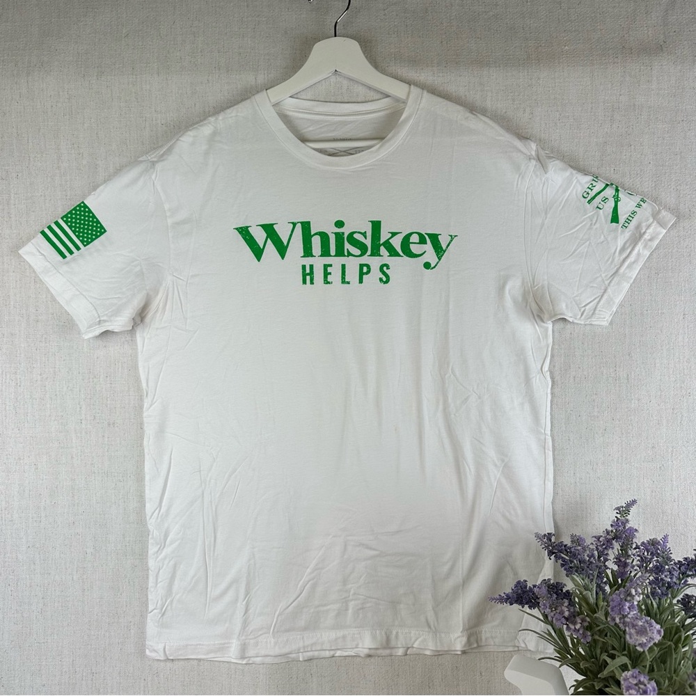 Grunt Style White and Green Whiskey Helps Short Sleeve Tee XL